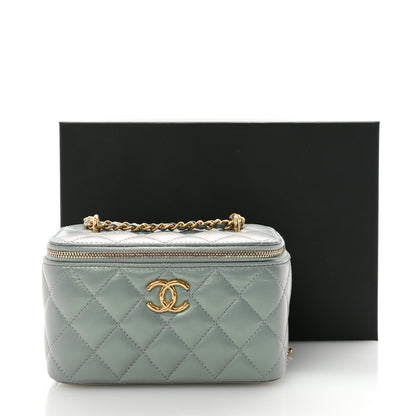 Chanel Metallic Lambskin Quilted Small CC Vanity Case With Chain Grey 11 of 11