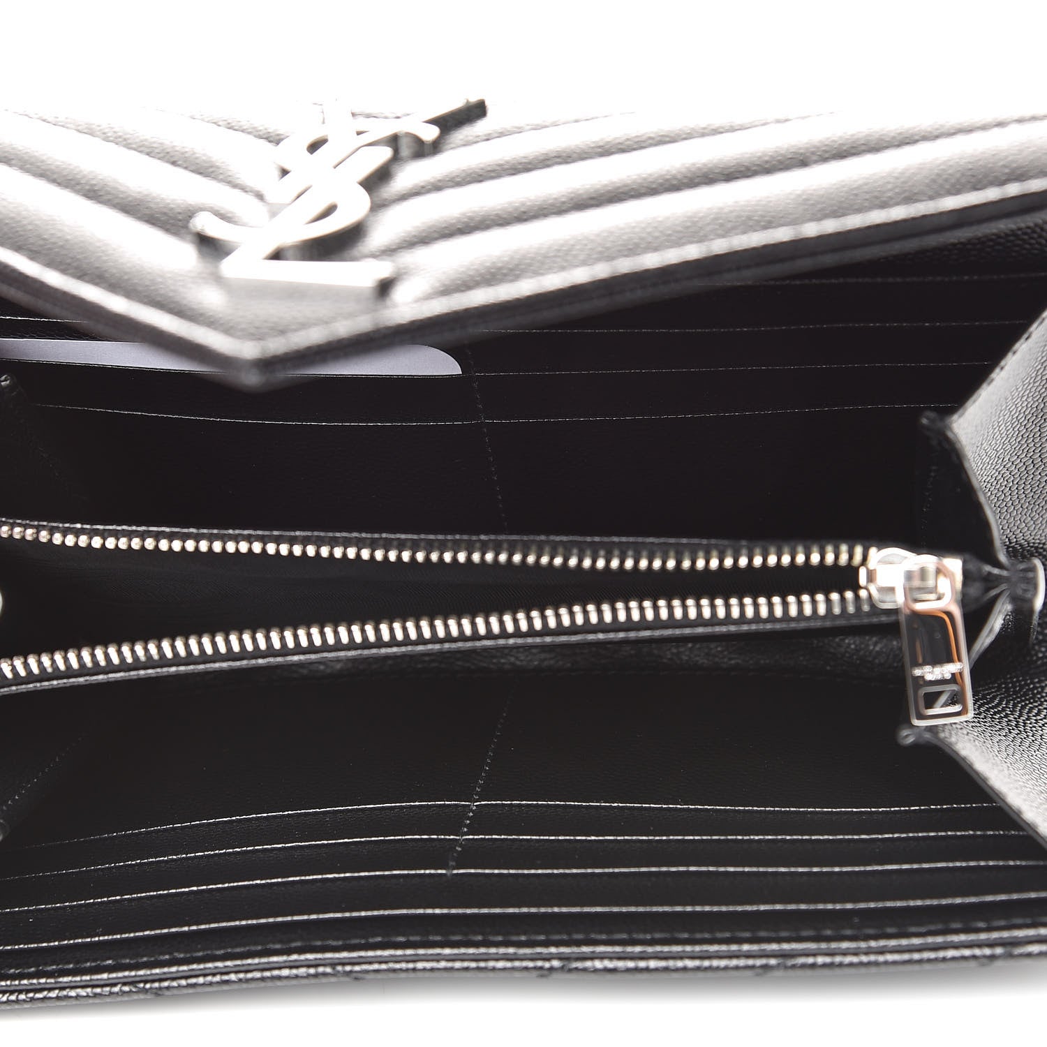 Saint Laurent Grain De Poudre Matelasse Chevron Monogram Flap Wallet Black 5 of 14