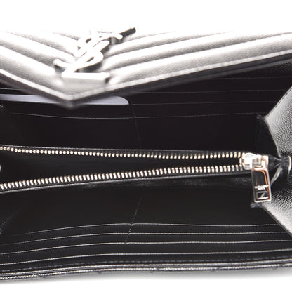 Saint Laurent Grain De Poudre Matelasse Chevron Monogram Flap Wallet Black 5 of 14