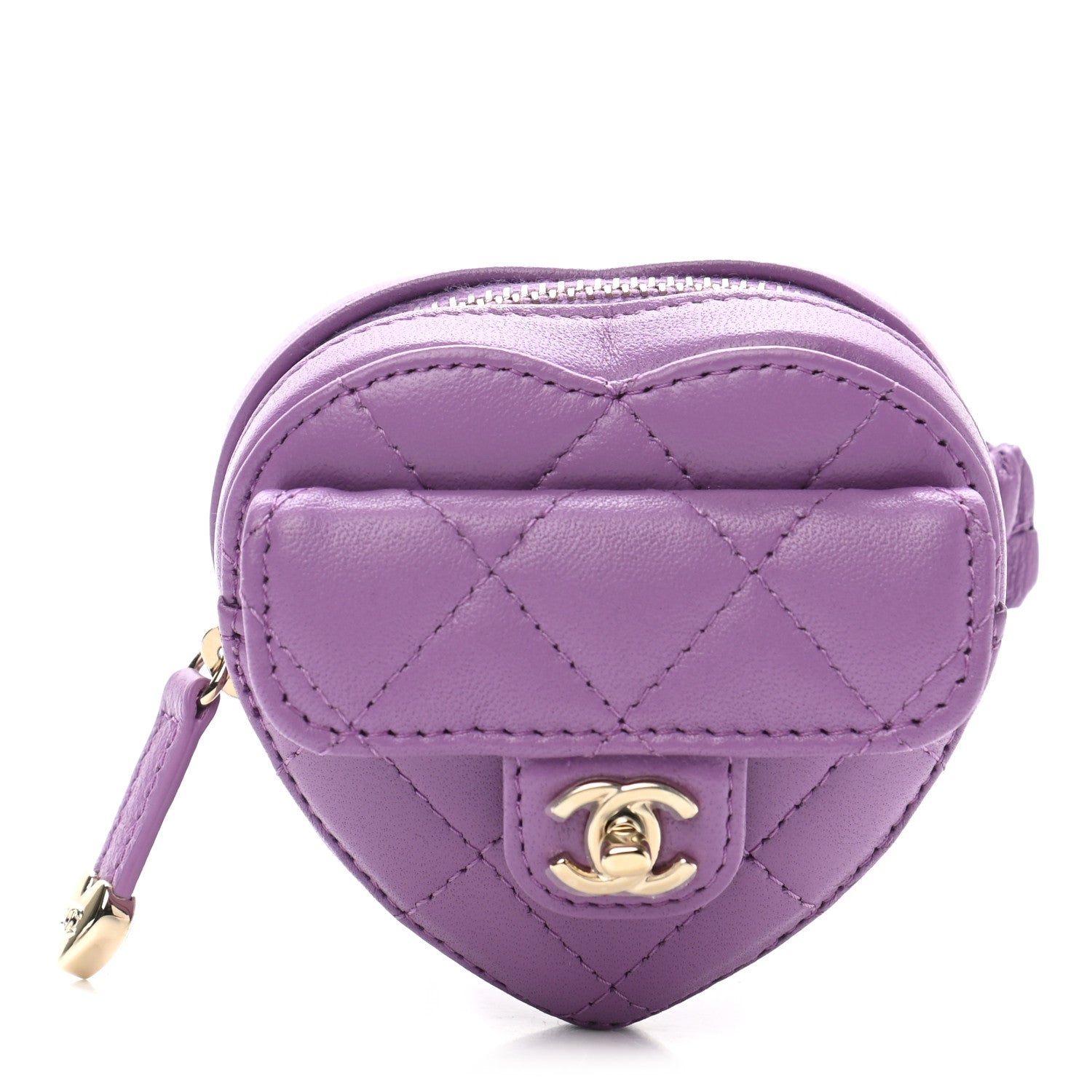 Chanel Lambskin Quilted CC In Love Heart Zipped Arm Coin Purse Purple 1 of 8