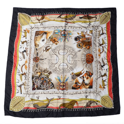 Hermes Silk La Vie Du Grand Nord Scarf 90 Noir Sepia Bronze 2 of 6