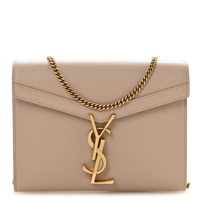 Saint Laurent Grain De Poudre Monogram Cassandra Chain Wallet  Dark Beige 1 of 12