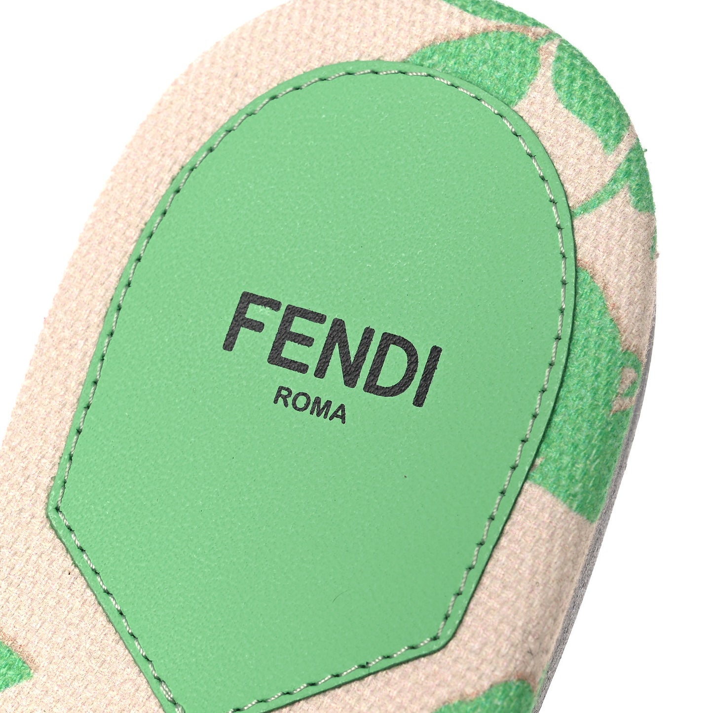 Canvas Floral Print Logo Flat Slide Sandals 39.5 Green