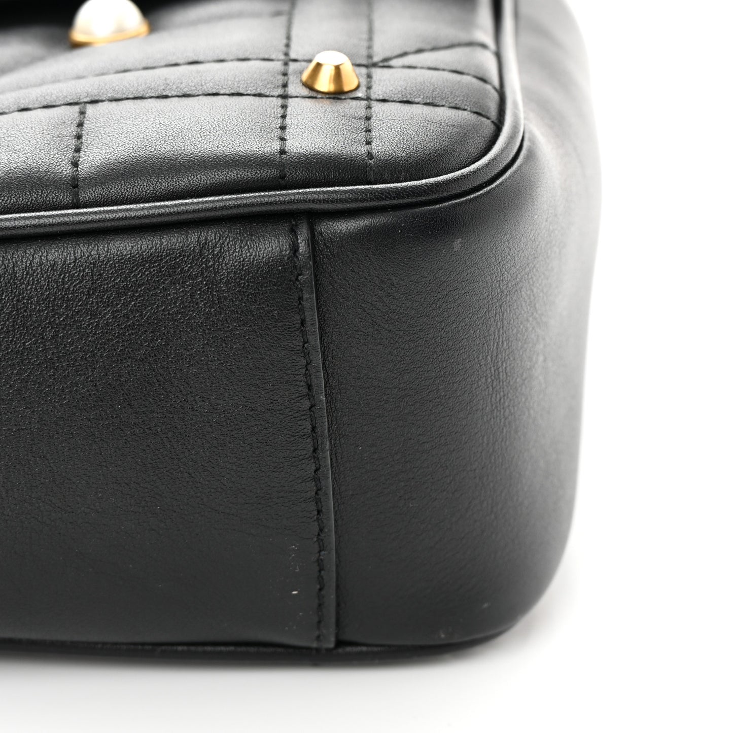 Calfskin Matelasse Studded Small Pearly GG Marmont Shoulder Bag Black