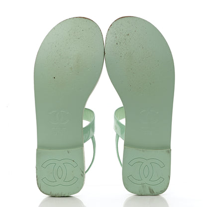 Chanel Lambskin Patent Chain CC Logo Thong Flat Sandals 37.5 Green 5 of 10