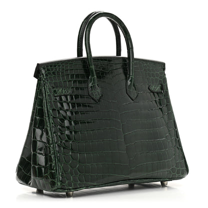Hermes Shiny Niloticus Crocodile Birkin 25 Vert Fonce 3 of 11