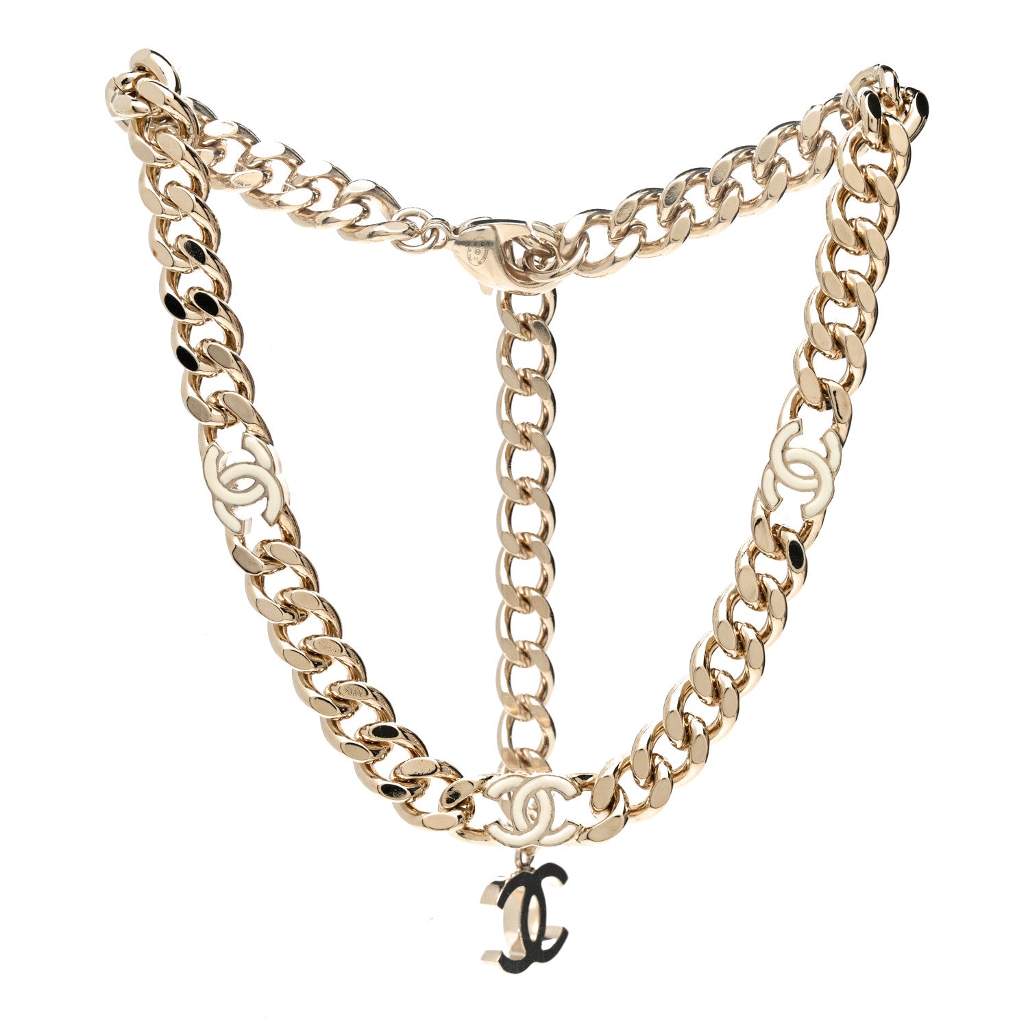 Chanel Metal Enamel Chain CC Choker Gold White 3 of 6