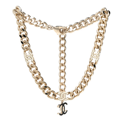 Chanel Metal Enamel Chain CC Choker Gold White 3 of 6