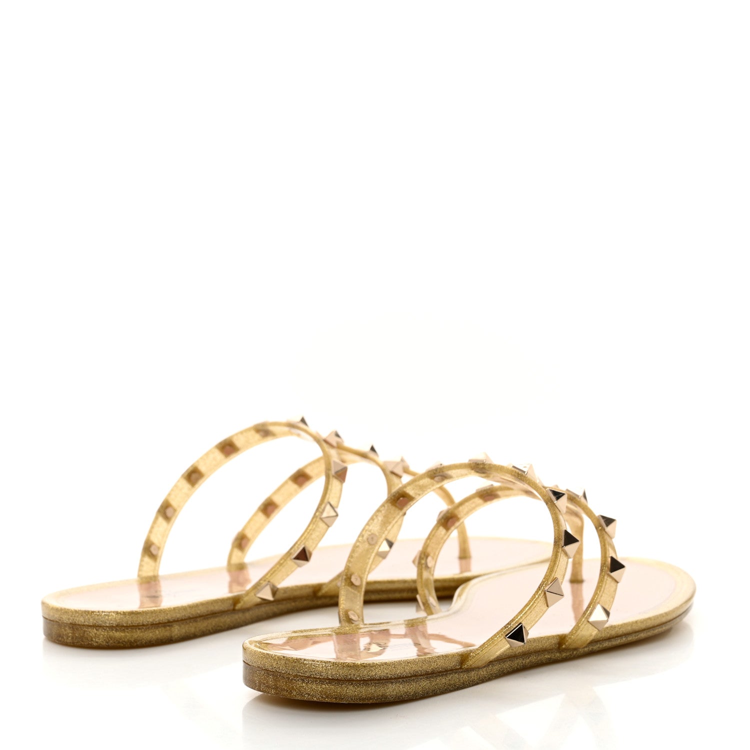 Valentino Garavani PVC Jelly Glitter Rockstud Caged Flat Thong Sandals 39 Oro 4 of 7