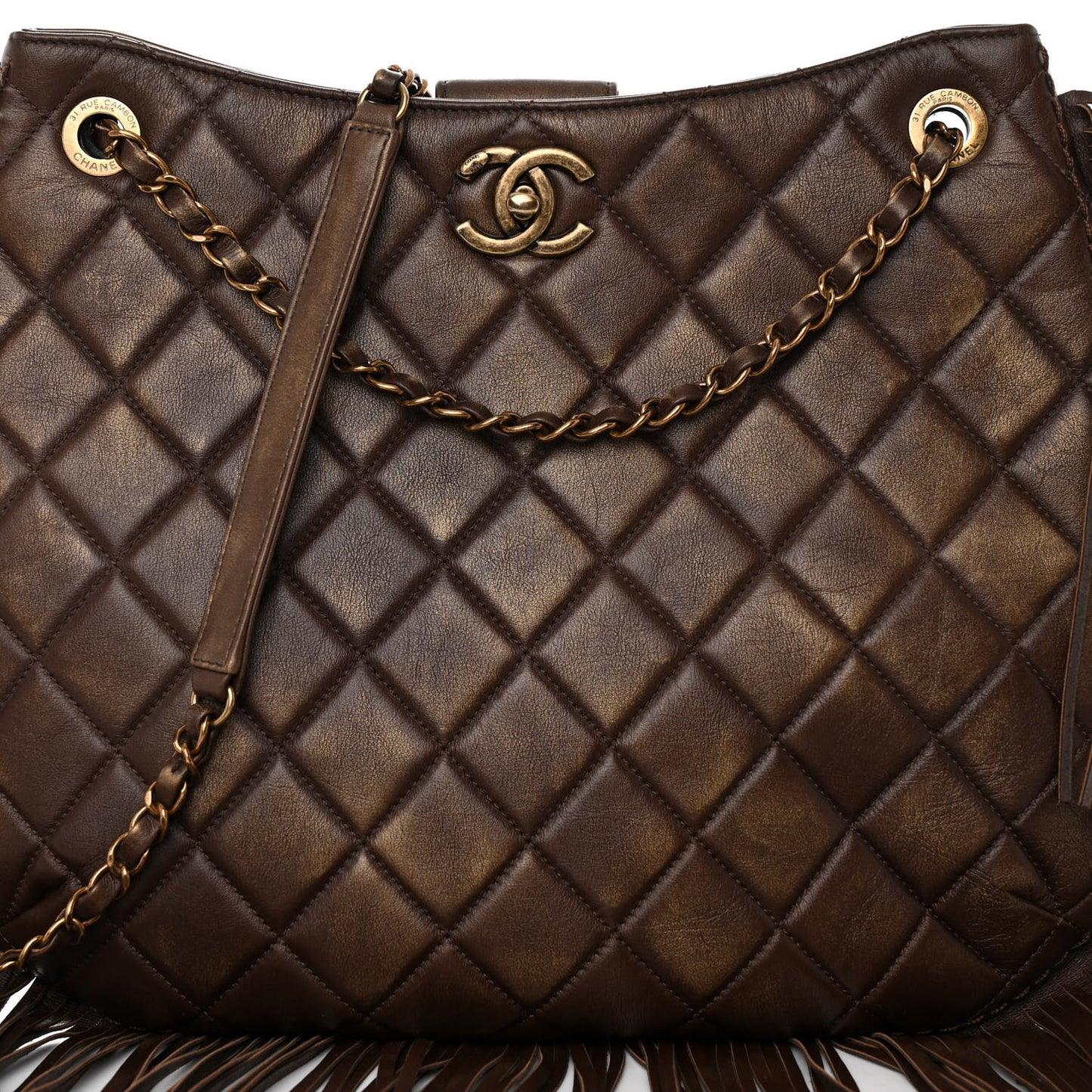 Calfskin Quilted Into The Fringe Hobo Brown
