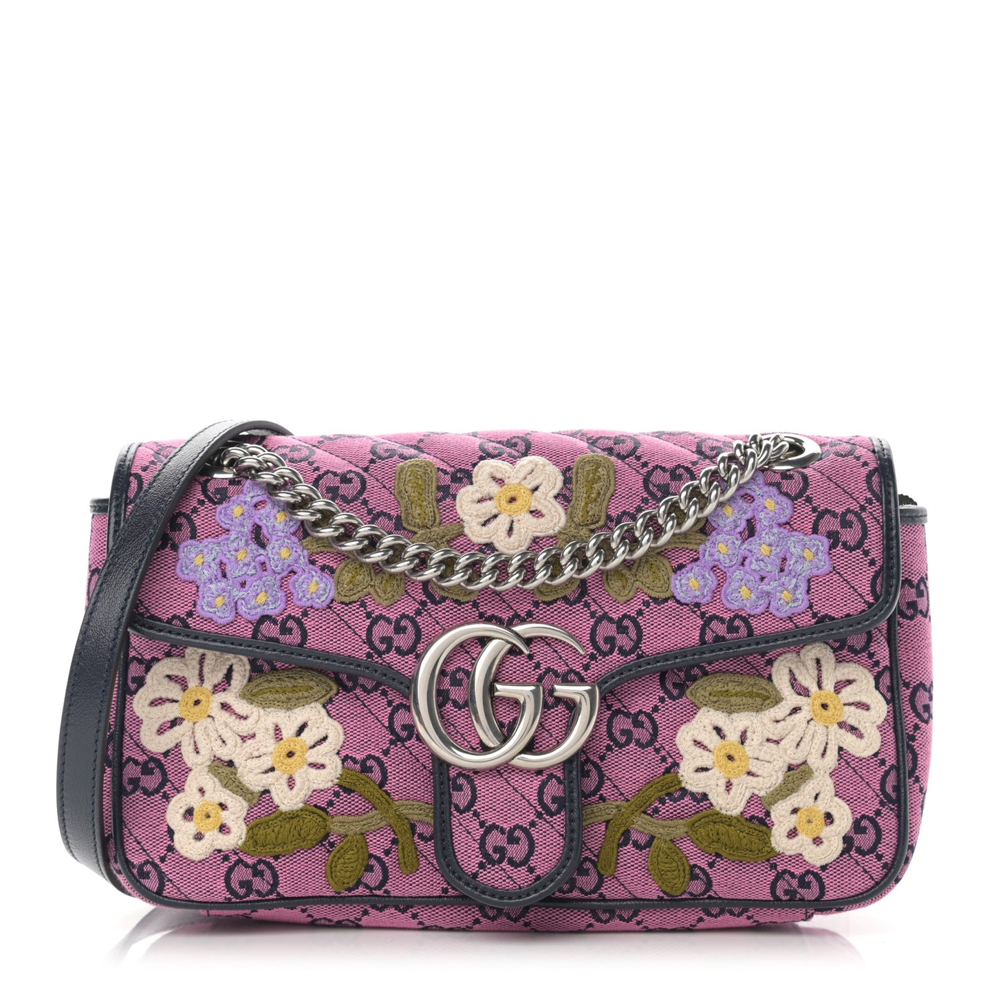 Monogram Multicolor Matelasse Diagonal Floral Embroidered Small GG Marmont Shoulder Bag Pink Blue Ivory Green Lilac