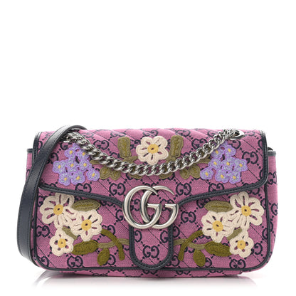 Gucci Monogram Multicolor Matelasse Diagonal Floral Embroidered Small GG Marmont Shoulder Bag Pink Blue Ivory Green Lilac 1 of 11