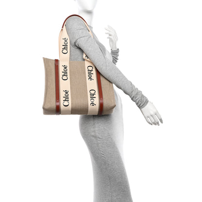 Chloe Linen Calfskin Medium Woody Ribbon Tote White Brown 2 of 10
