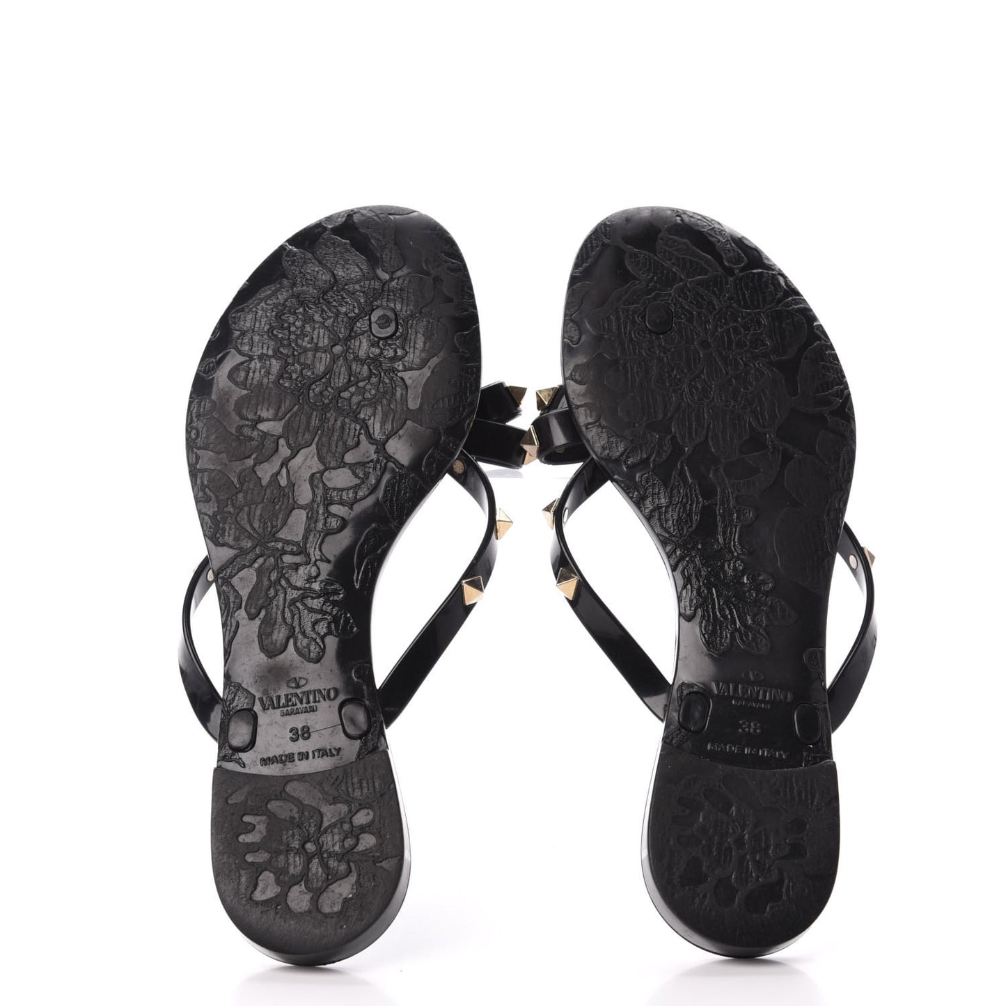 PVC Jelly Rockstud Bow Thong Sandals 38 Black