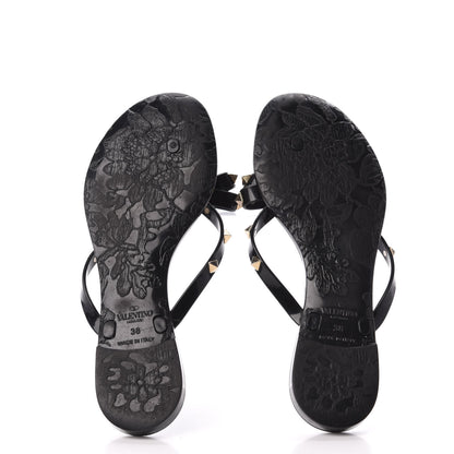 Valentino Garavani PVC Jelly Rockstud Bow Thong Sandals 38 Black 5 of 7