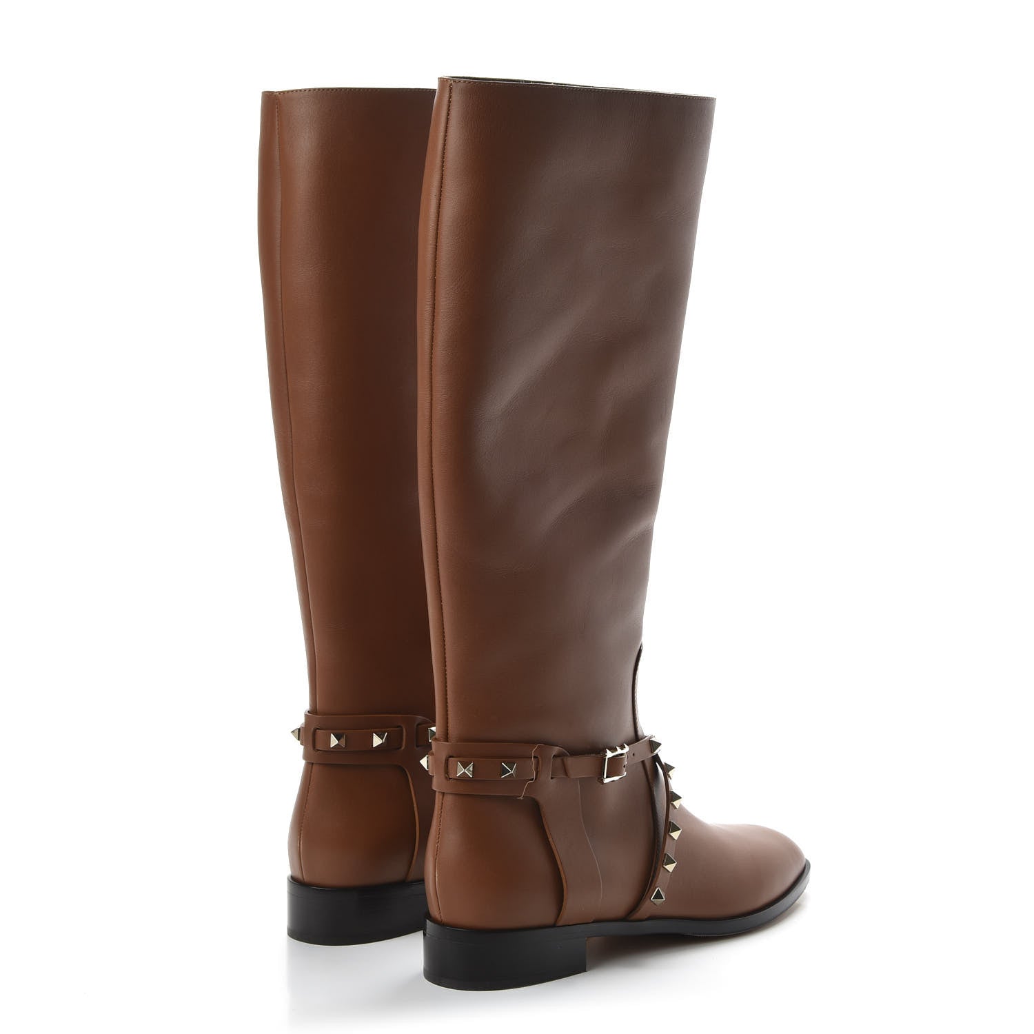 Valentino Garavani Calfskin Rockstud Knee High Flat Boots 40.5 Tan 4 of 8