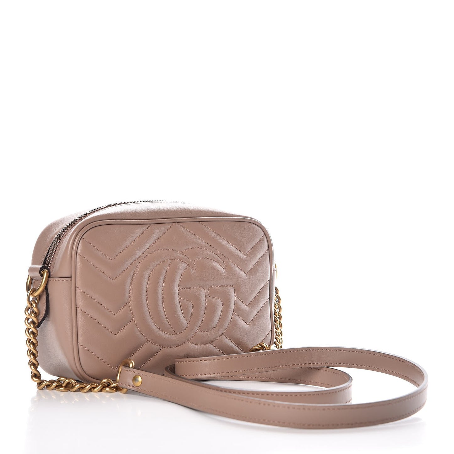 Calfskin Matelasse Mini GG Marmont Chain Shoulder Bag Nude