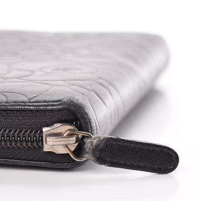 Chanel Lambskin Camellia Embossed Large Zip Around Gusset Wallet Black 14 of 14