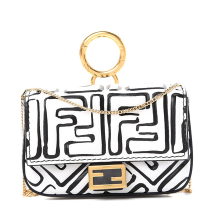 Fendi X JOSHUA VIDES Nappa Vitello King FF Embossed Nano Baguette Charm White Black 1 of 6