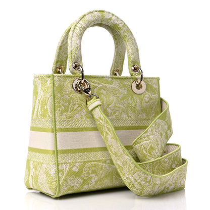 Christian Dior Canvas Toile De Jouy Reverse Embroidered Medium Lady D-Lite Green 3 of 8