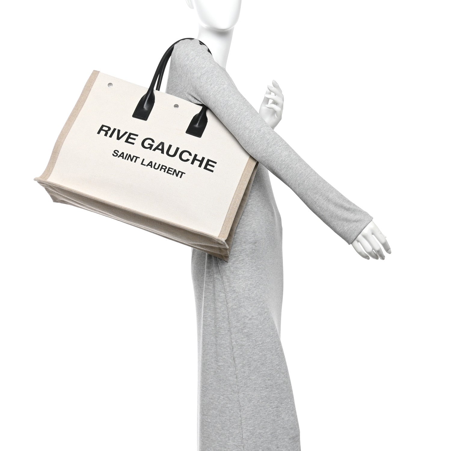 Saint Laurent Linen Calfskin Rive Gauche Tote Optic White 2 of 11