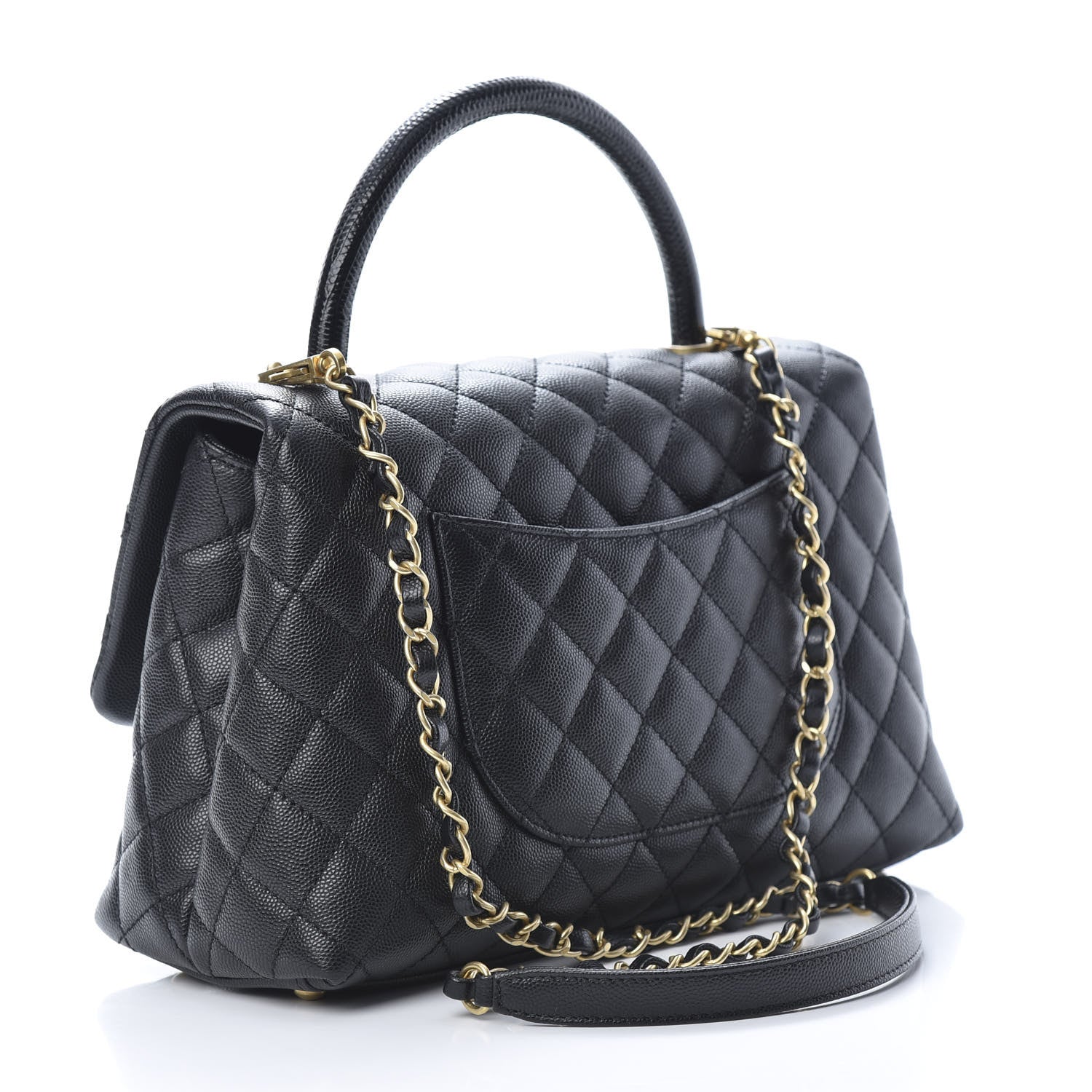 Chanel Caviar Lizard Embossed Quilted Small Coco Handle Flap Black 3 of 10