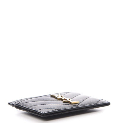 Saint Laurent Grain De Poudre Matelasse Chevron Monogram Credit Card Case Black 4 of 10