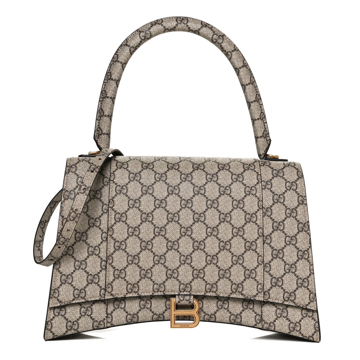 X GUCCI GG Supreme Monogram Medium Hourglass Top Handle Bag Beige Ebony