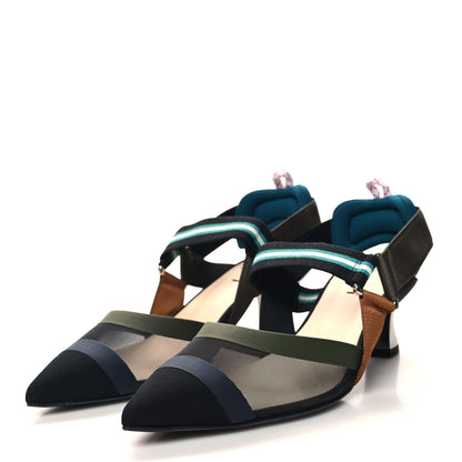 Fendi Technical Mesh Colibri 55mm Slingback Pumps 38 Black Verde Military 3 of 7