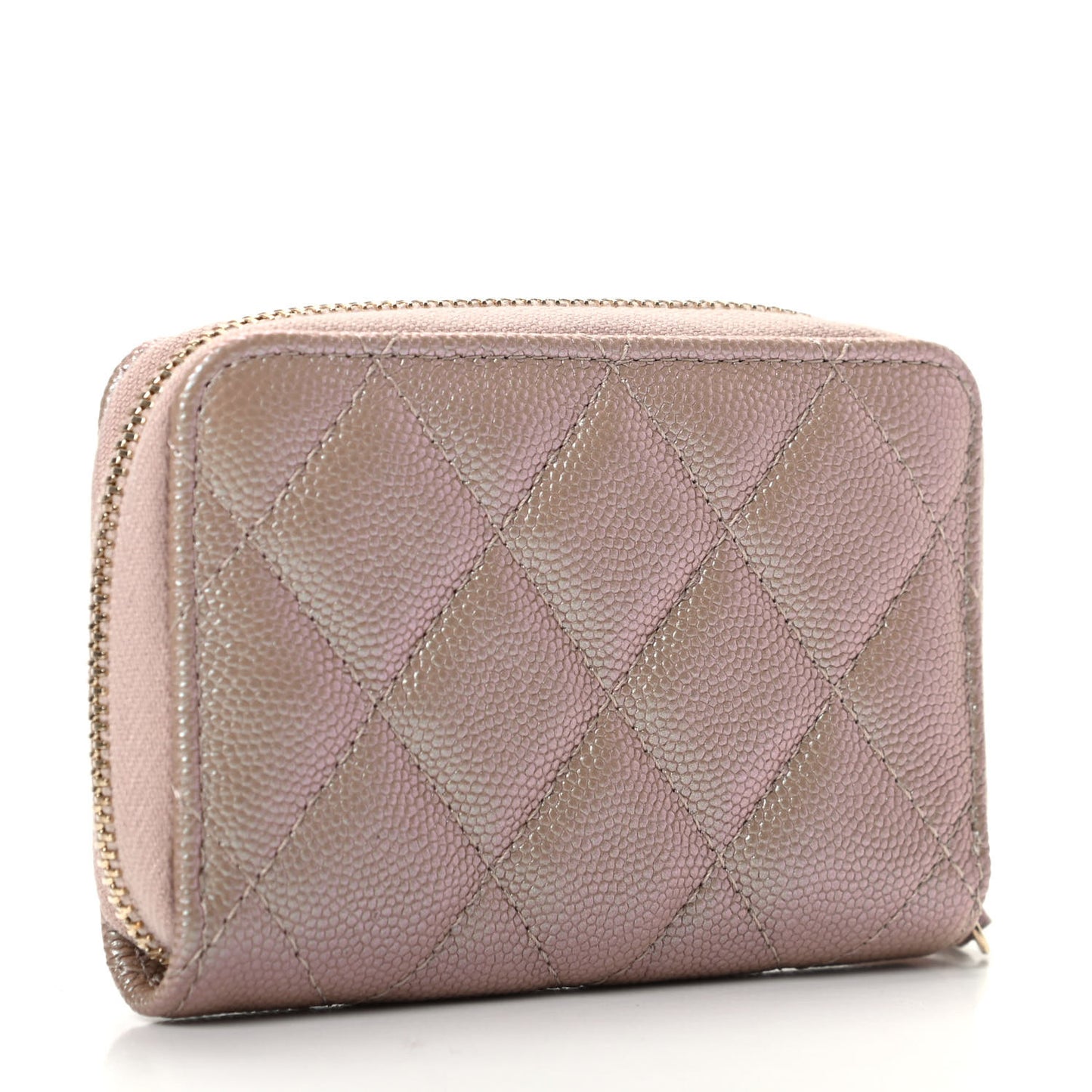 Iridescent Caviar Quilted Zip Coin Purse Beige