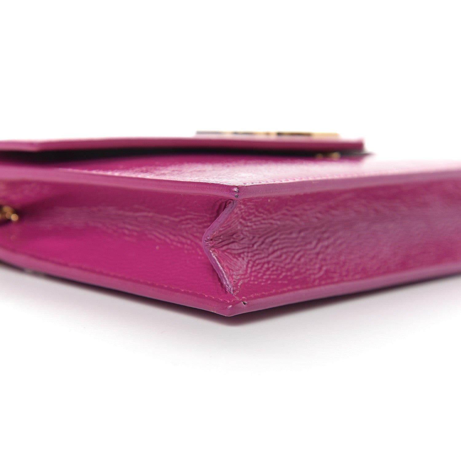 Saint Laurent Textured Patent Monogram Envelope Chain Wallet Electric Pink 7 of 9