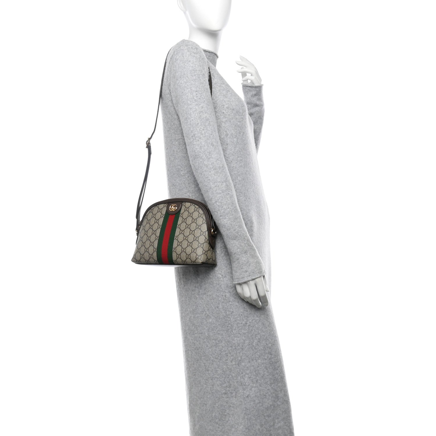 Gucci GG Supreme Monogram Textured Dollar Calfskin Web Small Ophidia Dome Shoulder Bag Beige Ebony New Acero 2 of 10