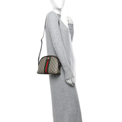 Gucci GG Supreme Monogram Textured Dollar Calfskin Web Small Ophidia Dome Shoulder Bag Beige Ebony New Acero 2 of 10