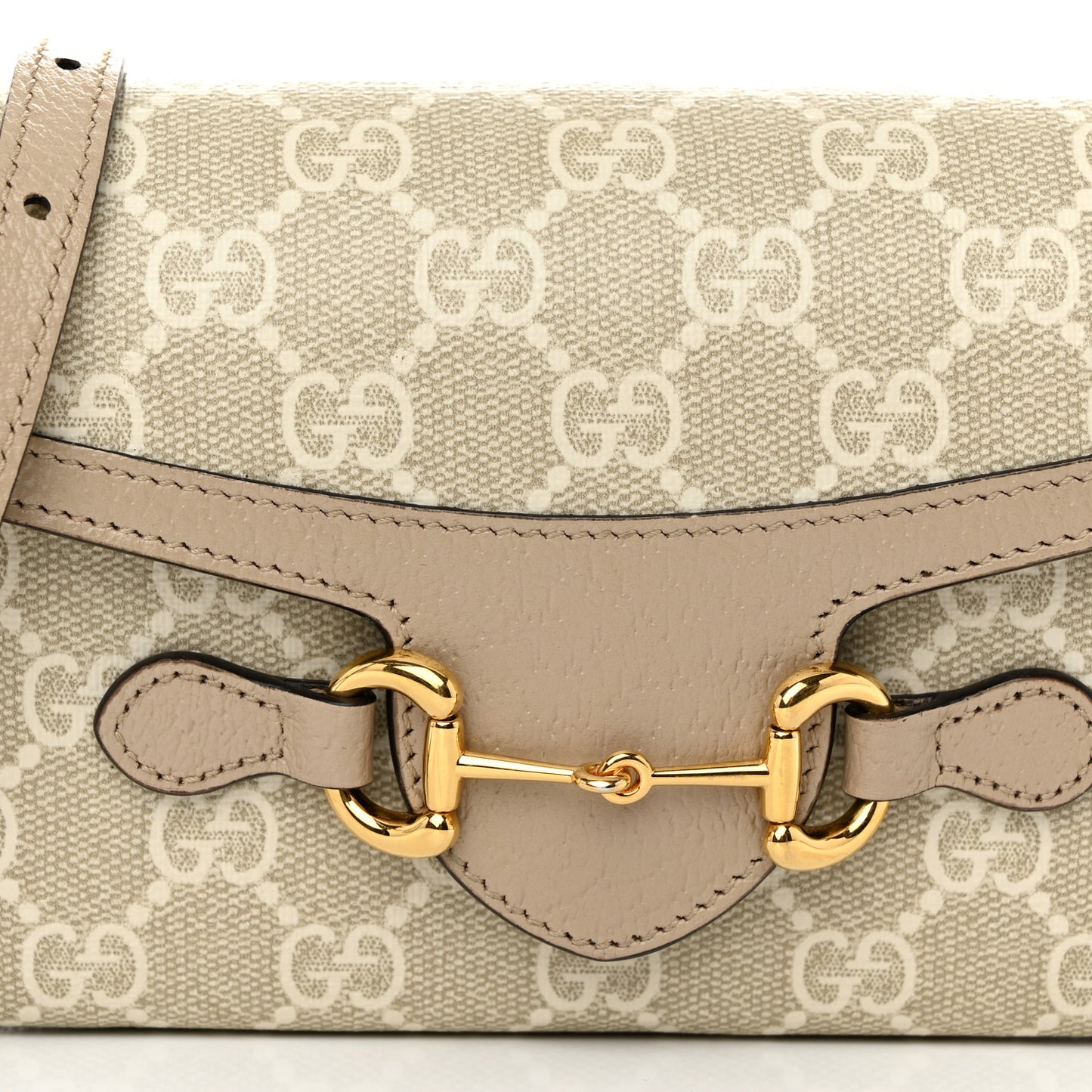 GG Supreme Monogram Textured Dollar Calfskin Mini Horsebit 1955 Shoulder Bag Beige Mystic White Oatmeal