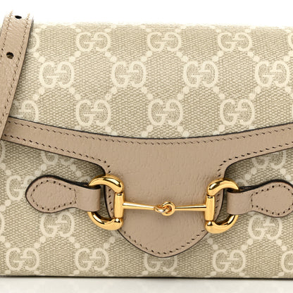 Gucci GG Supreme Monogram Textured Dollar Calfskin Mini Horsebit 1955 Shoulder Bag Beige Mystic White Oatmeal 8 of 11