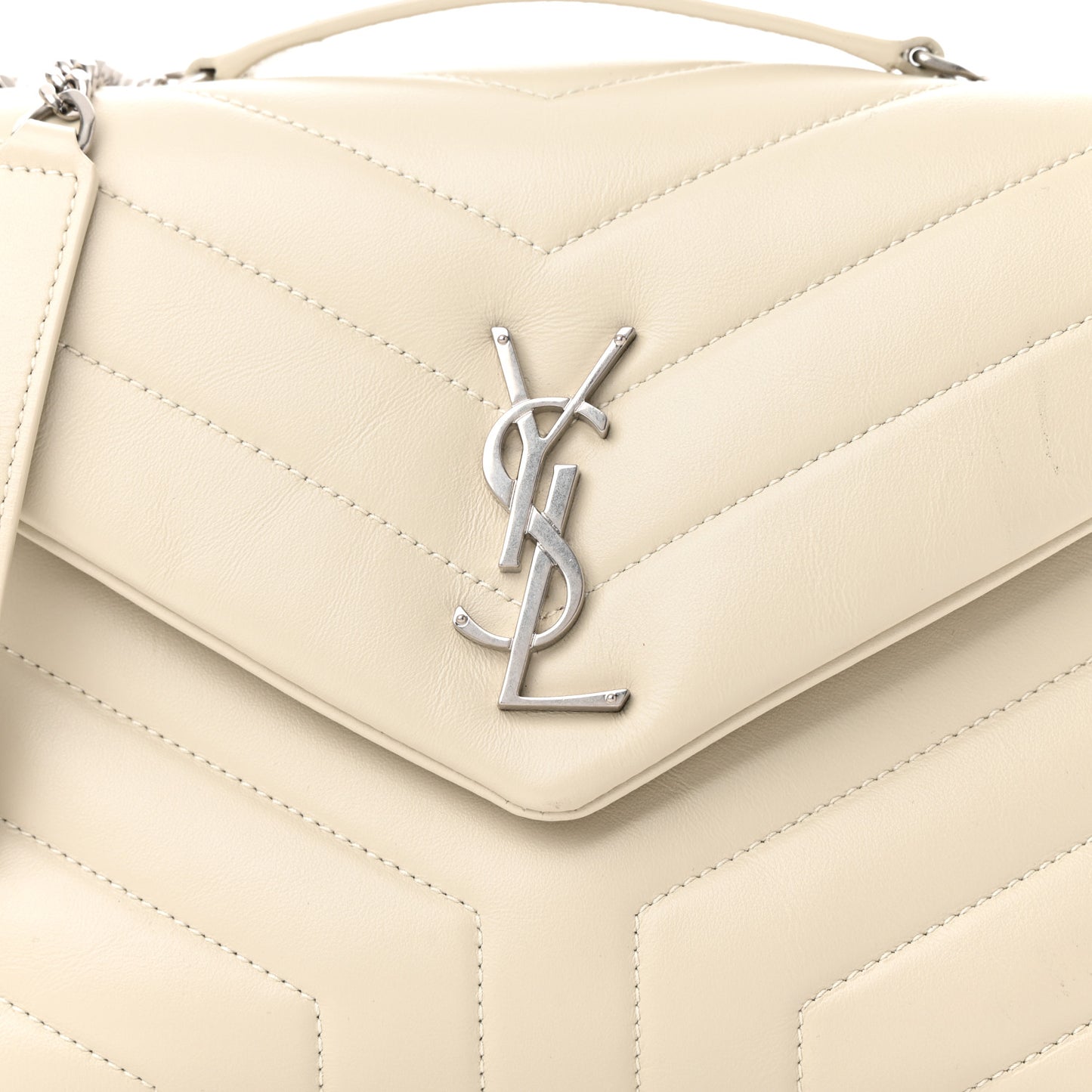 Calfskin Y Quilted Monogram Small Loulou Chain Satchel Crema Soft