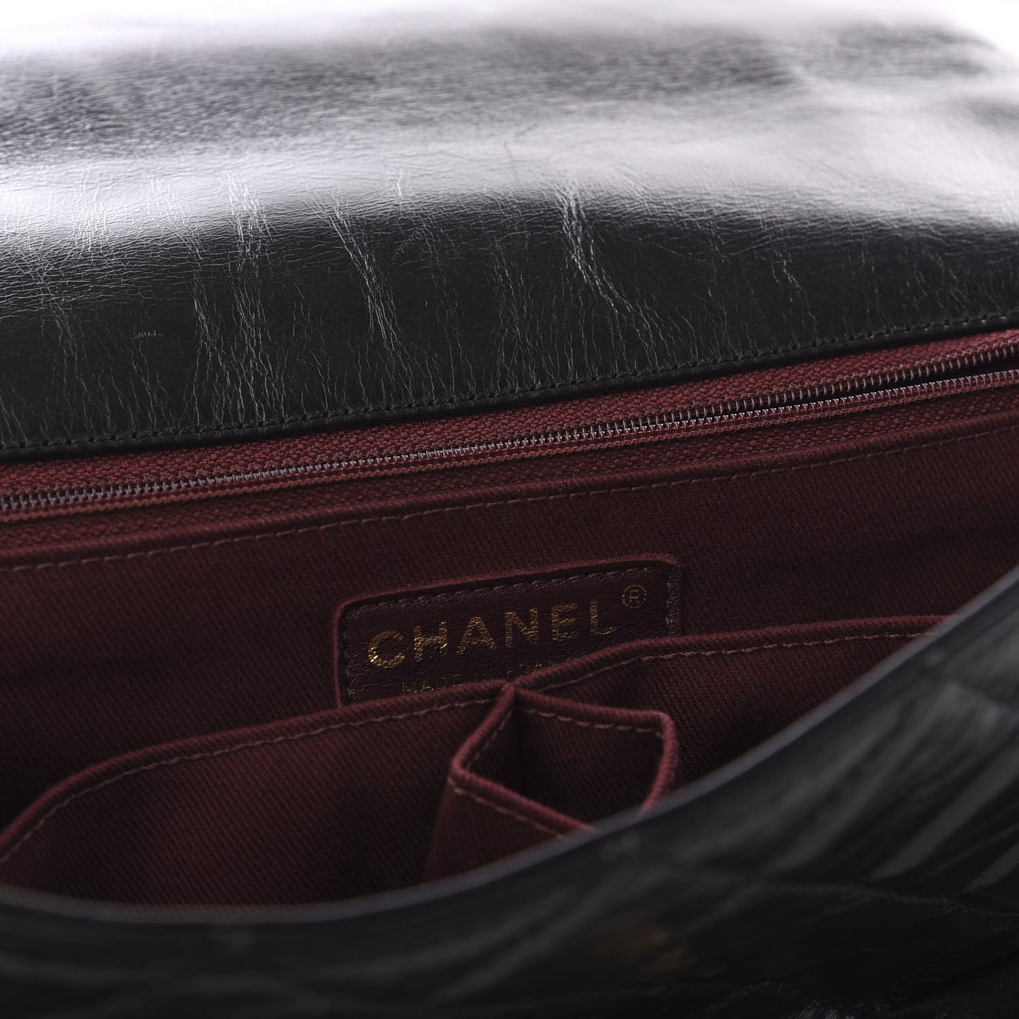 Glazed Calfskin Large Castle Rock Flap Black