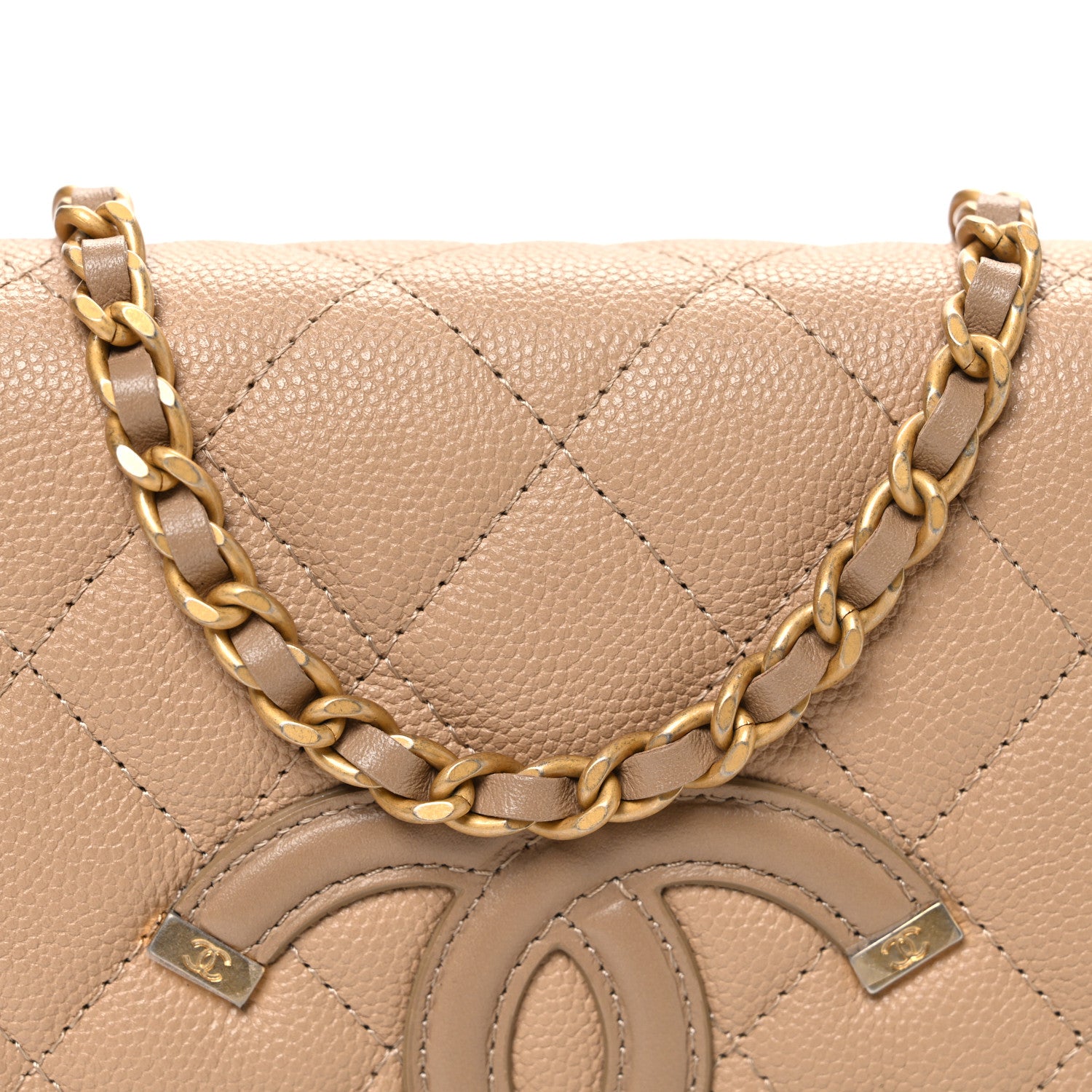 Chanel Caviar Quilted CC Filigree Wallet On Chain WOC Beige 9 of 11