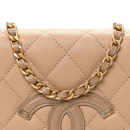 Chanel Caviar Quilted CC Filigree Wallet On Chain WOC Beige 9 of 11