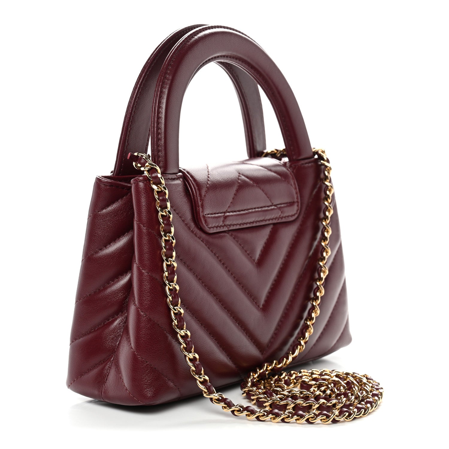 Chanel Shiny Lambskin Chevron Quilted Nano Kelly Shopper Dark