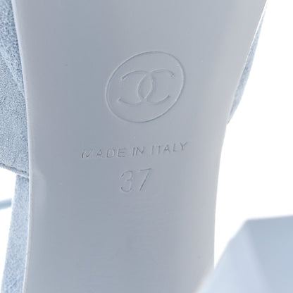 Chanel Suede Calfskin Platform Sandals 37 Blue 8 of 9