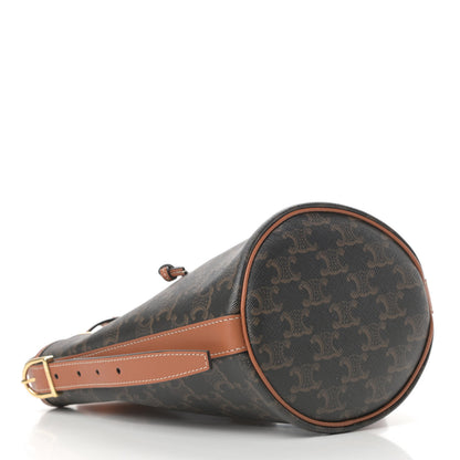 Celine Triomphe Canvas Calfskin Small Drawstring Bucket Bag Tan 4 of 12