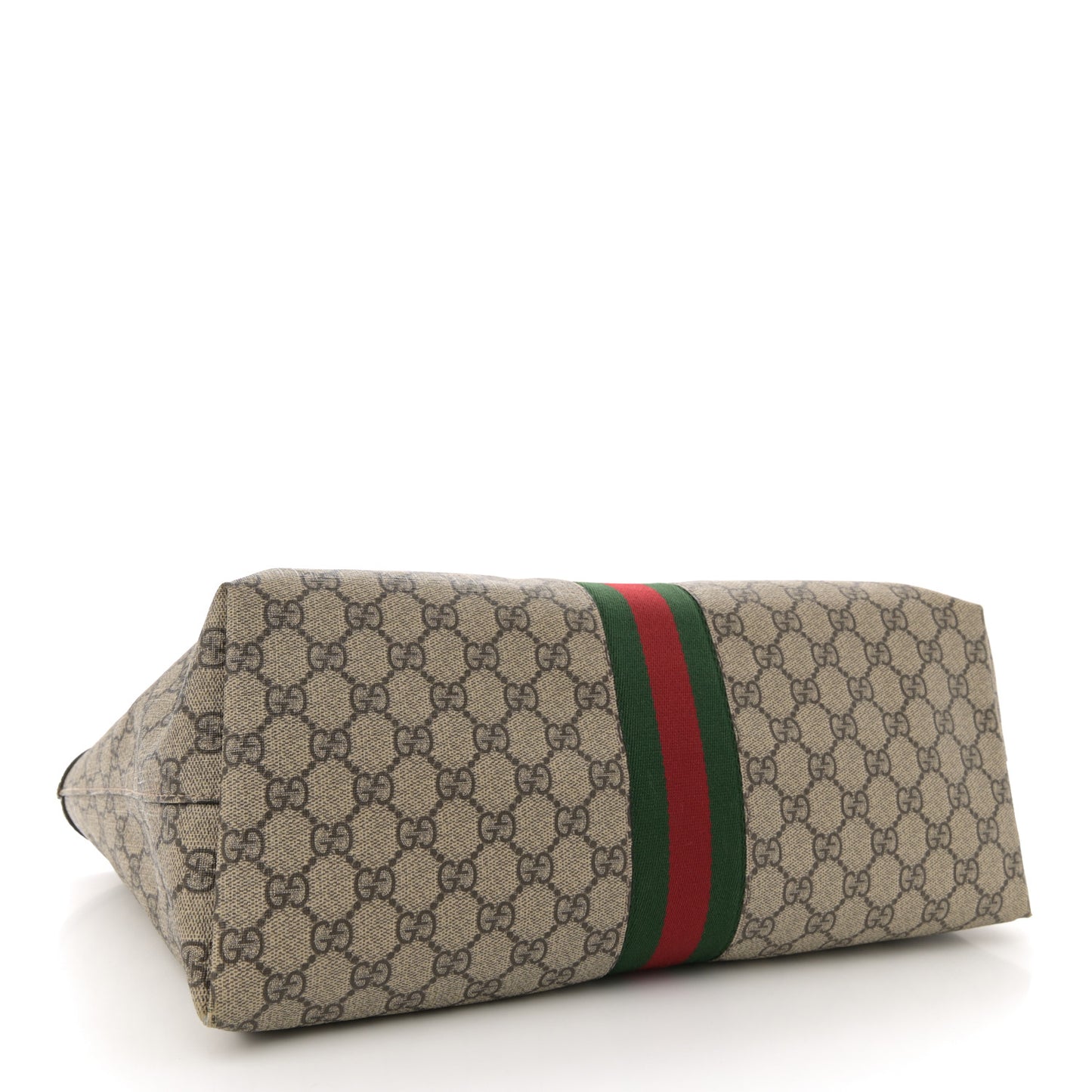 GG Supreme Monogram Textured Calfskin Web Medium Ophidia Shopping Tote Beige Ebony New Acero