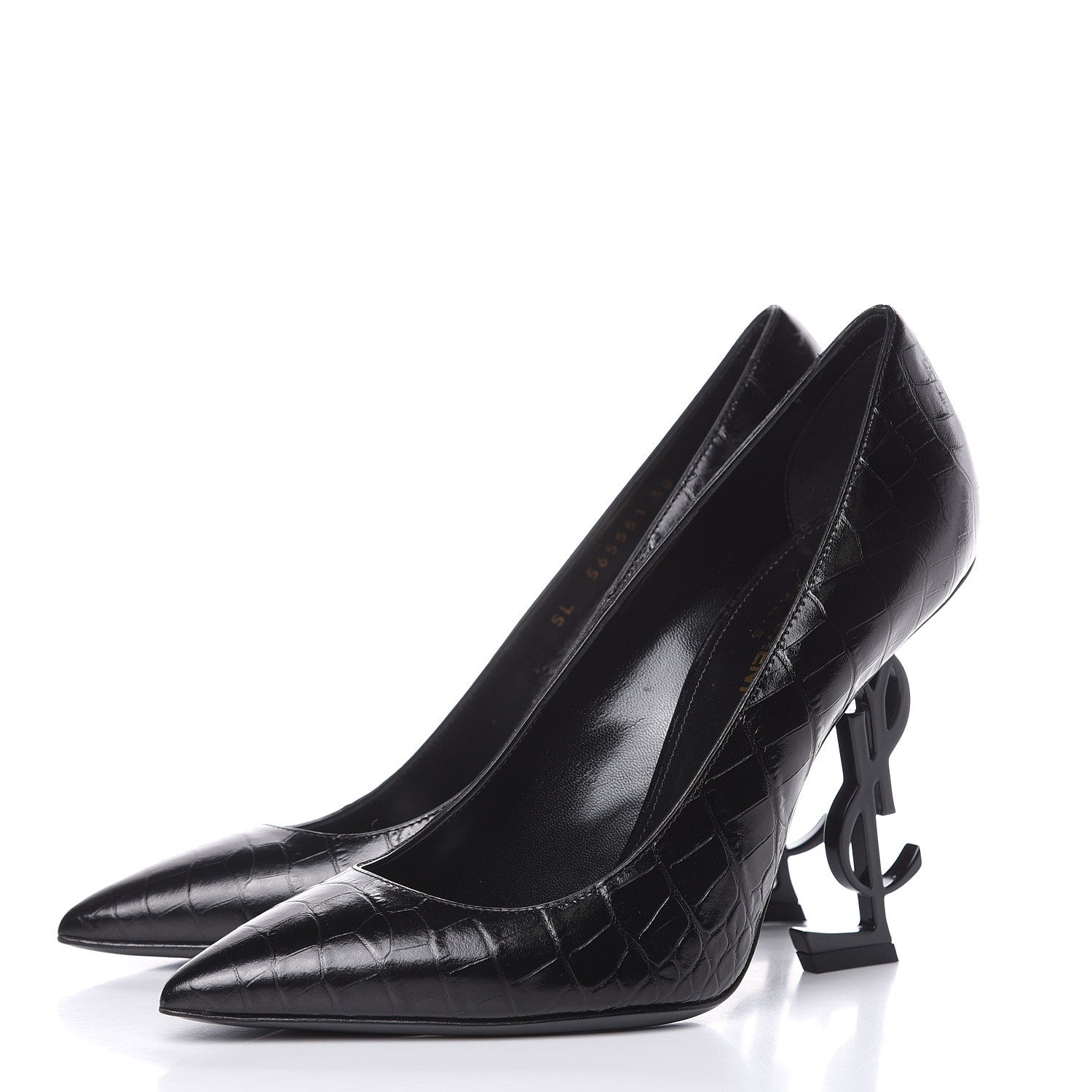 Saint Laurent Calfskin Crocodile Embossed Opyum Pumps 38 Black 3 of 9