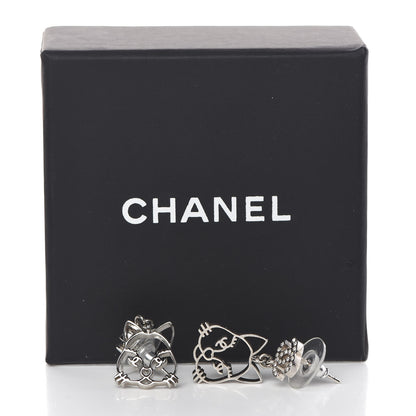 Chanel Crystal Emoji Choupette Cat CC Earrings Silver 5 of 5