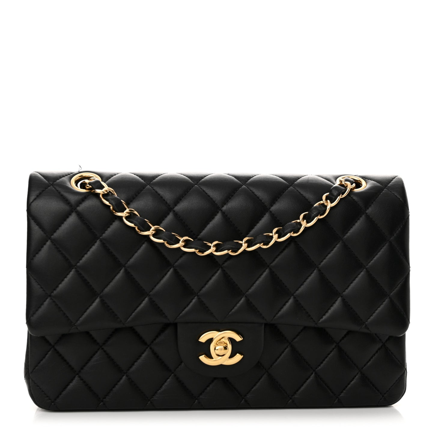 Lambskin Quilted Medium Double Flap Black