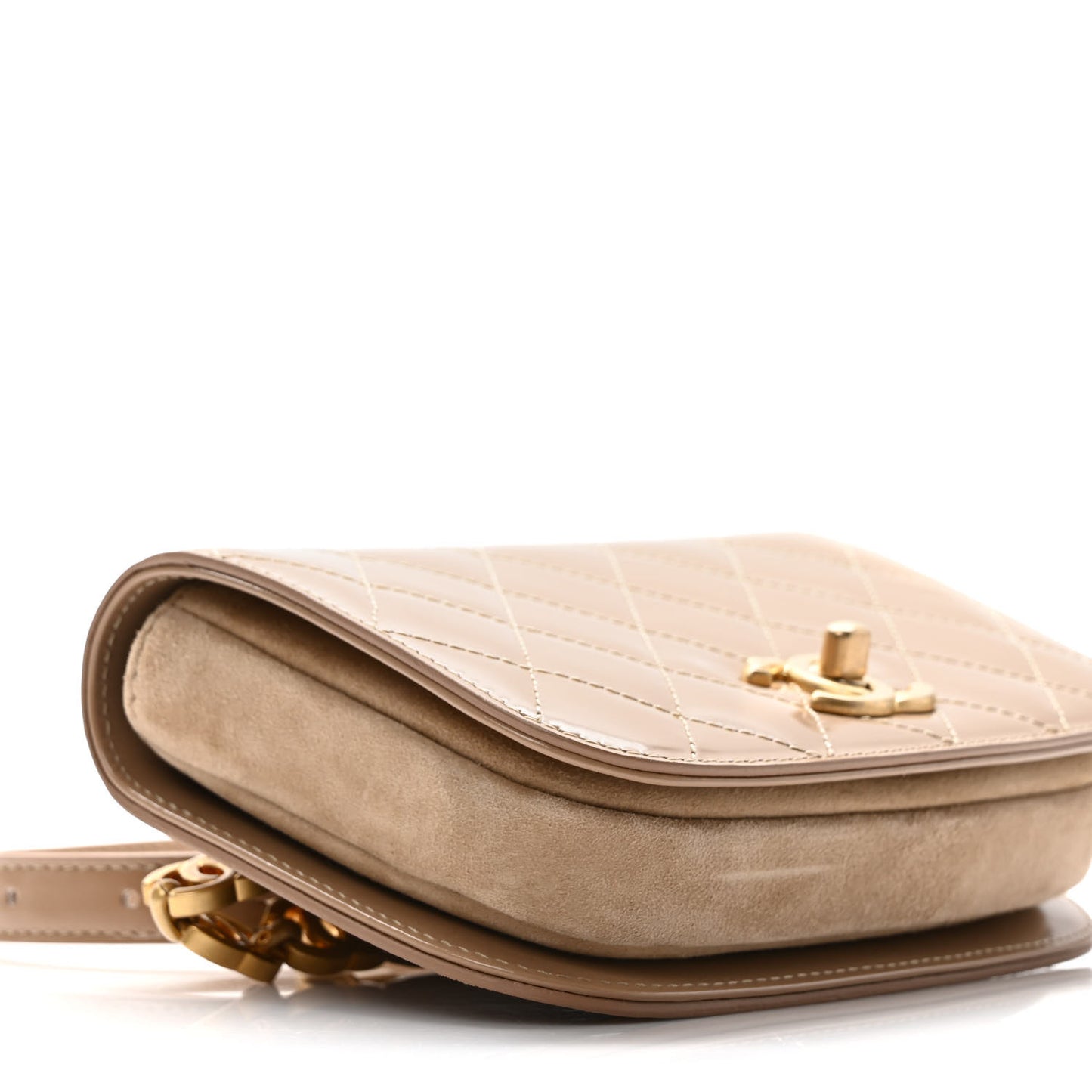 Shiny Calfskin Quilted Suede Goatskin Belt Bag Beige