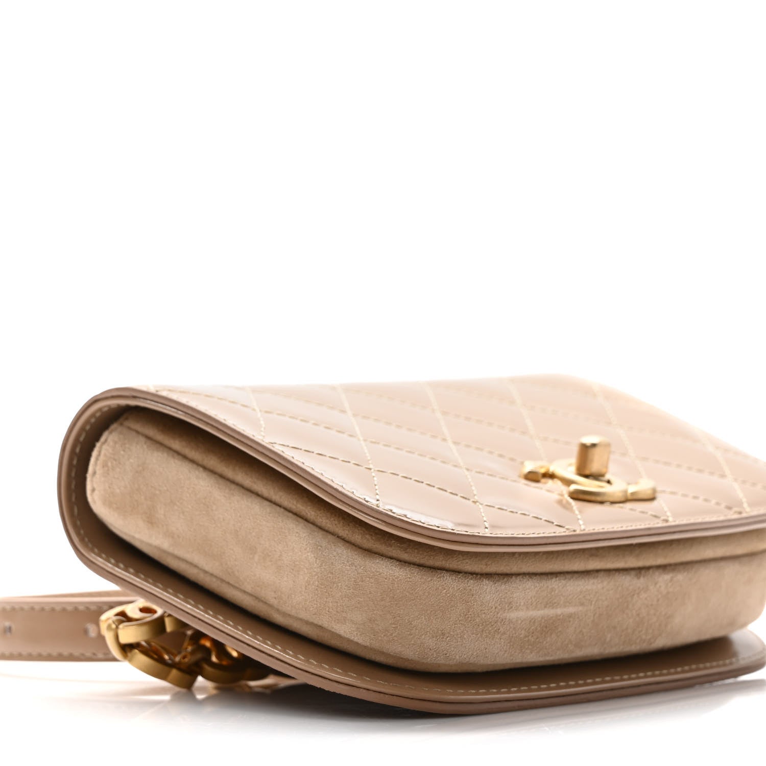 Chanel Shiny Calfskin Quilted Suede Goatskin Belt Bag Beige 7 of 8