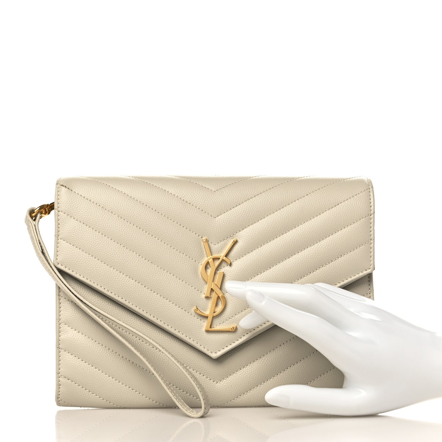 Grain De Poudre Matelasse Chevron Monogram Envelope Clutch Crema Soft