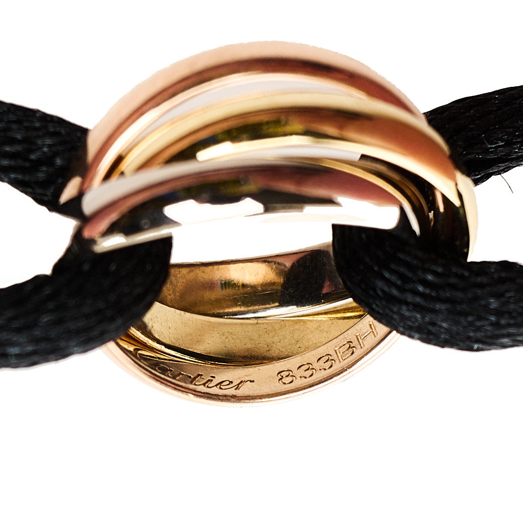 18k Pink Yellow White Gold Trinity Adjustable Cord Bracelet Black